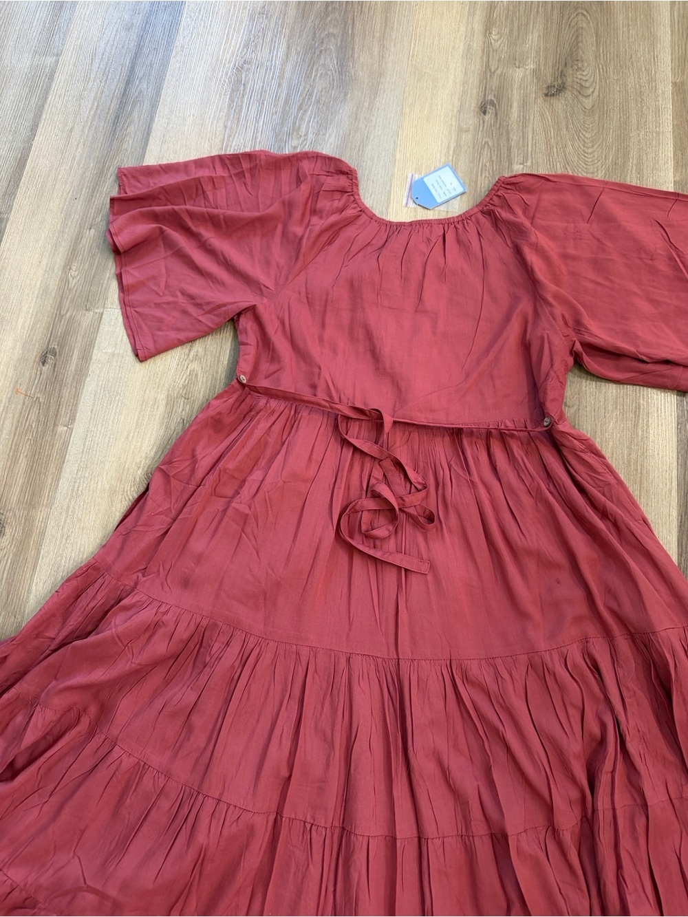 NWT April Cornell Muse Dress in Wine Red Floral Midi Tie Back Tiered Size Medium - Picture 10 of 14
